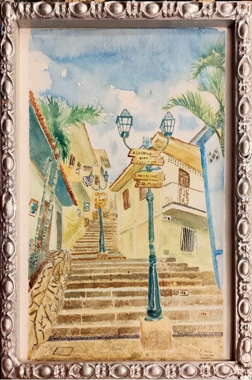Escalinata de Las Peñas - Acuarela por Antonio Orellana